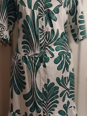 SHEIN White Maxi Dress with Teal Green Leaf Print